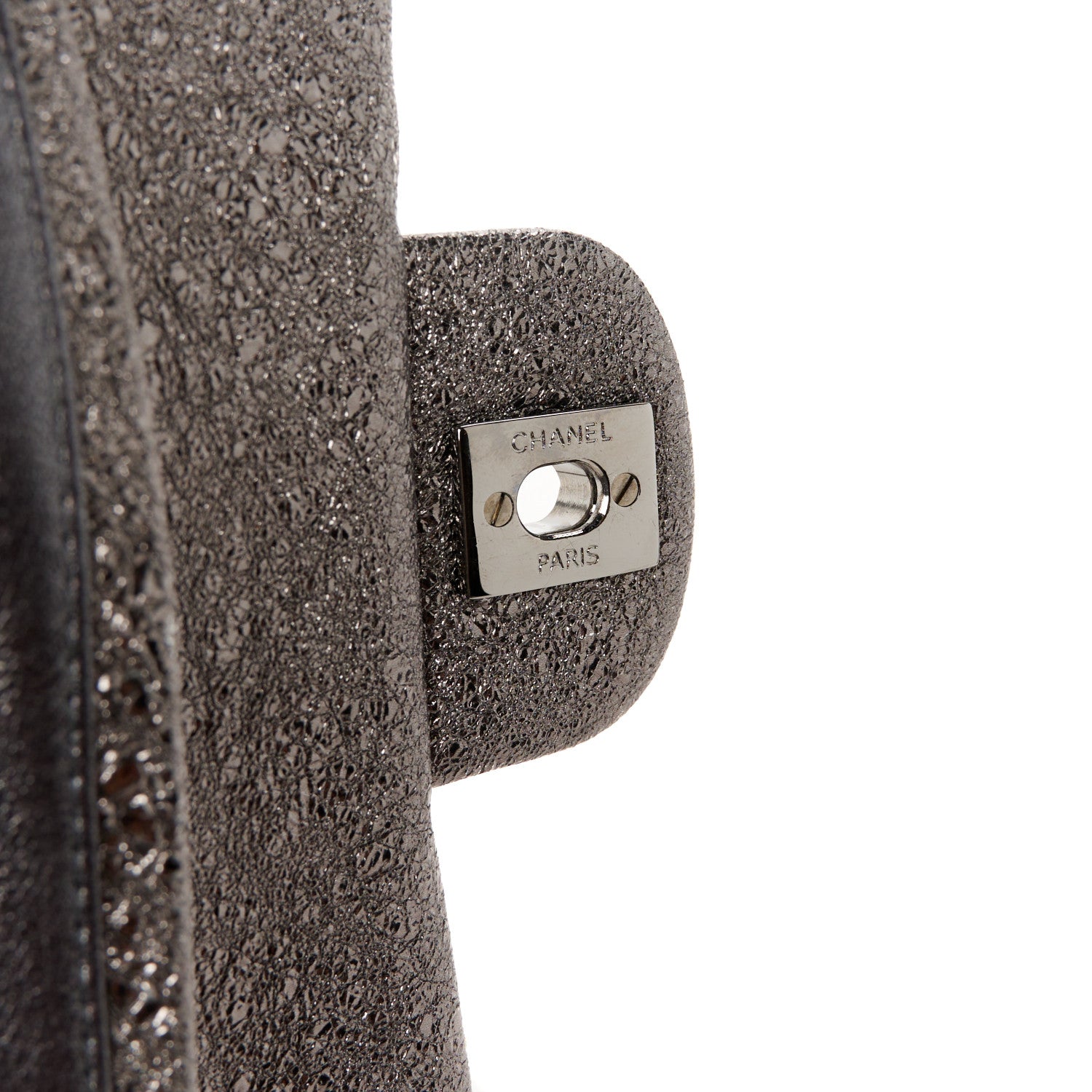 Chanel Metallic Crackled Calfskin Medium Double Flap Dark Silver 11 of 11