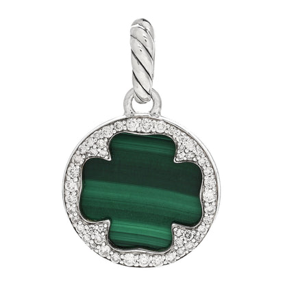 David Yurman Sterling Silver Diamond Malachite Elements Clover Disc Pendant 1 of 5