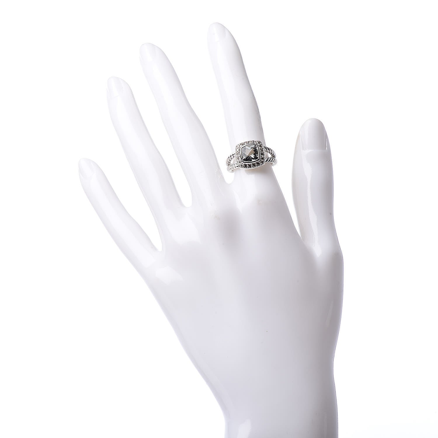 David Yurman Sterling Silver Diamond Prasiolite 7mm Petite Albion Ring 50 5.5 2 of 5