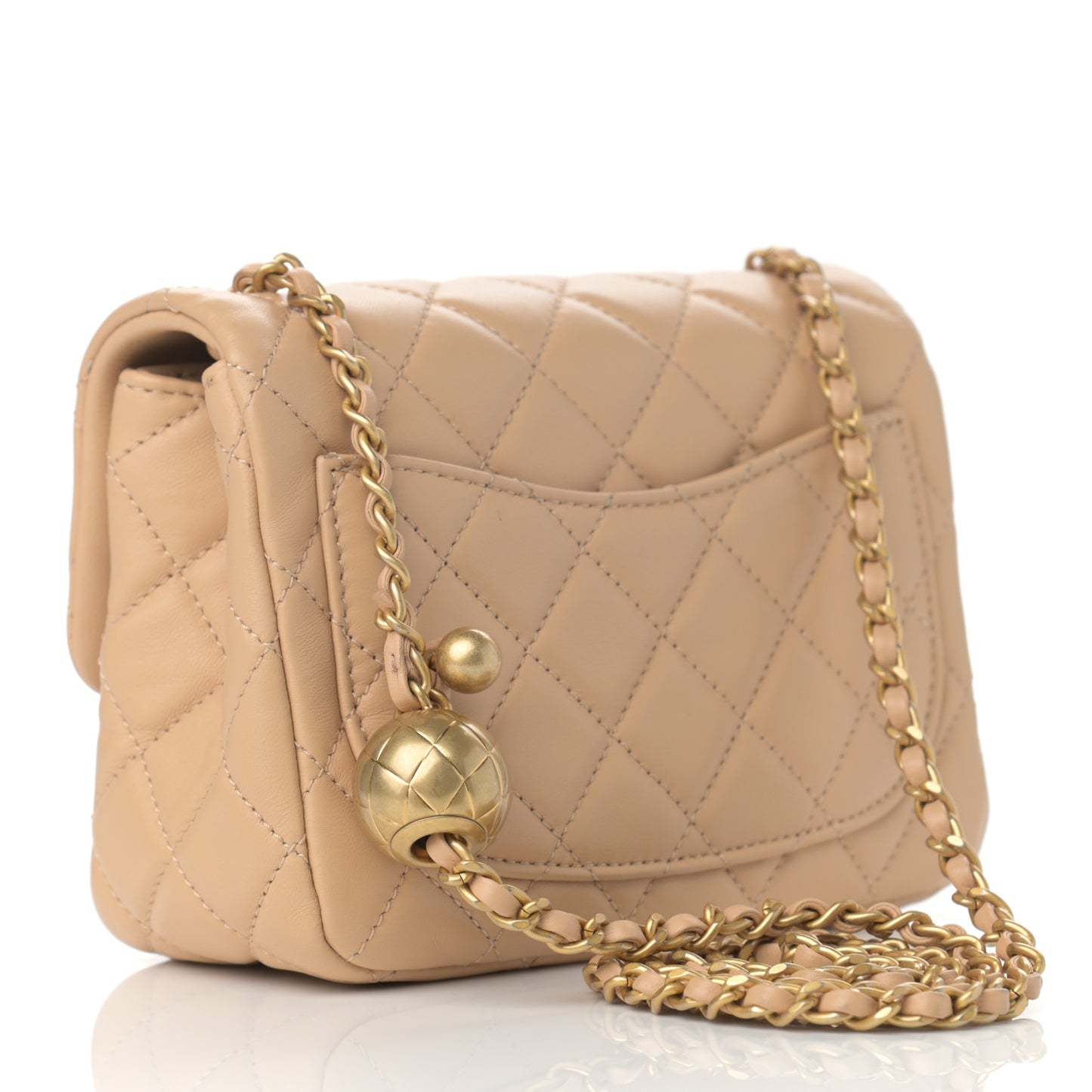 Lambskin Quilted Mini Pearl Crush Flap Beige