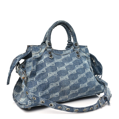 Balenciaga Denim BB Monogram Neo Cagole City Handbag Blue 4 of 10