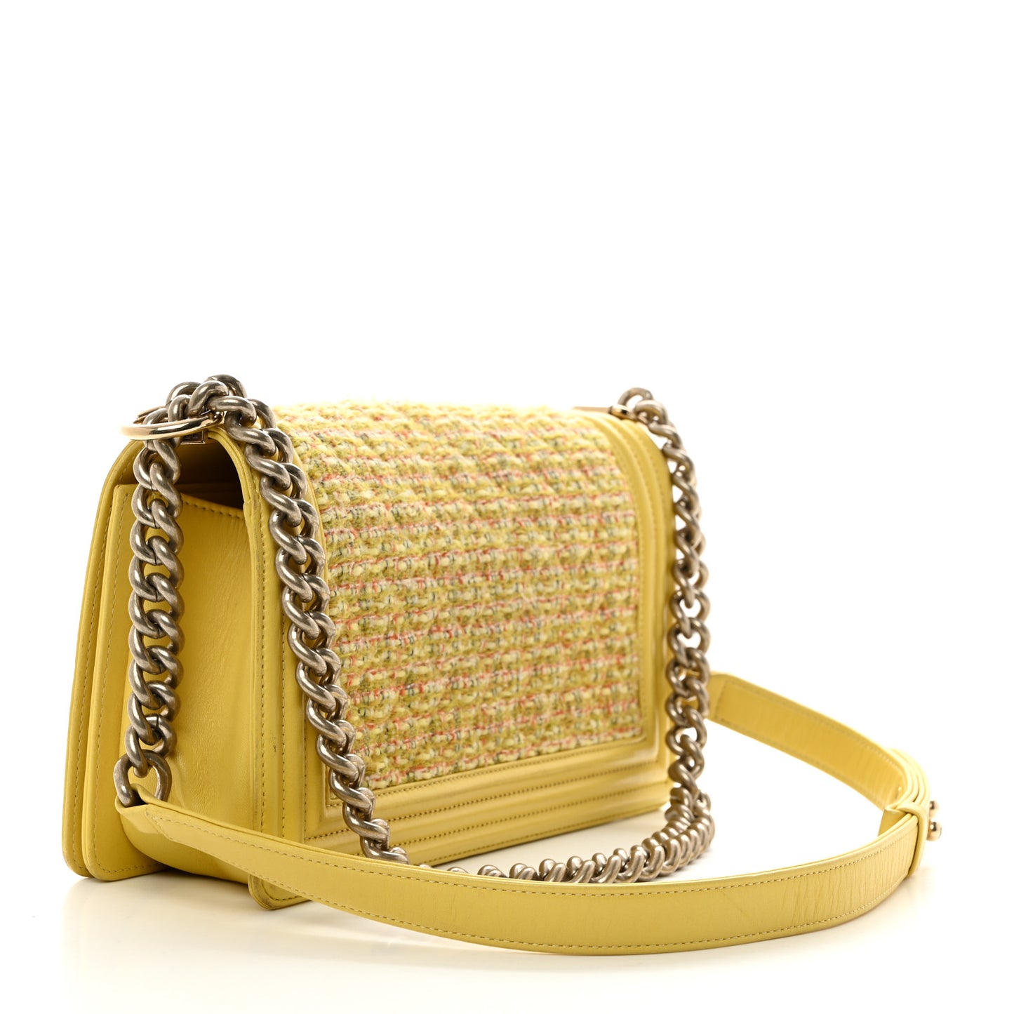 Tweed Lambskin Medium Boy Flap Yellow