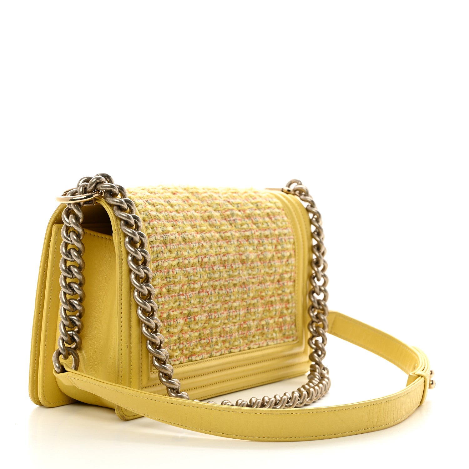 Chanel Tweed Lambskin Medium Boy Flap Yellow 2 of 14