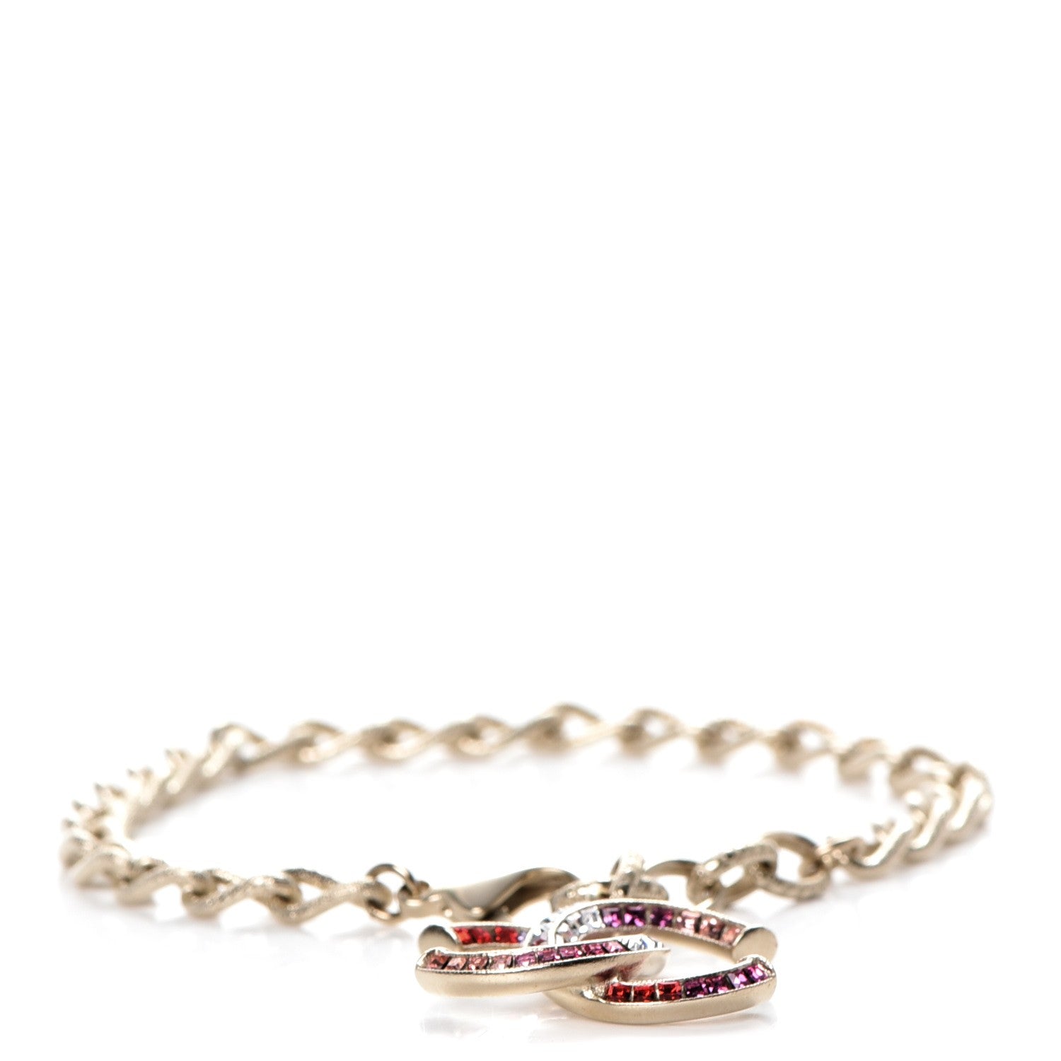 Chanel Baguette Crystal CC Bracelet Gold Fuchsia Purple 3 of 7