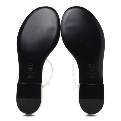 Chanel Lambskin CC Thong Sandals 36 White 5 of 9