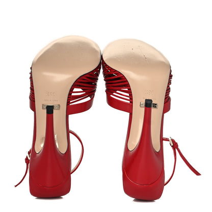 Gucci Nappa Crawford Knot Ankle Strap Sandals 35.5 Hibiscus Red 5 of 7