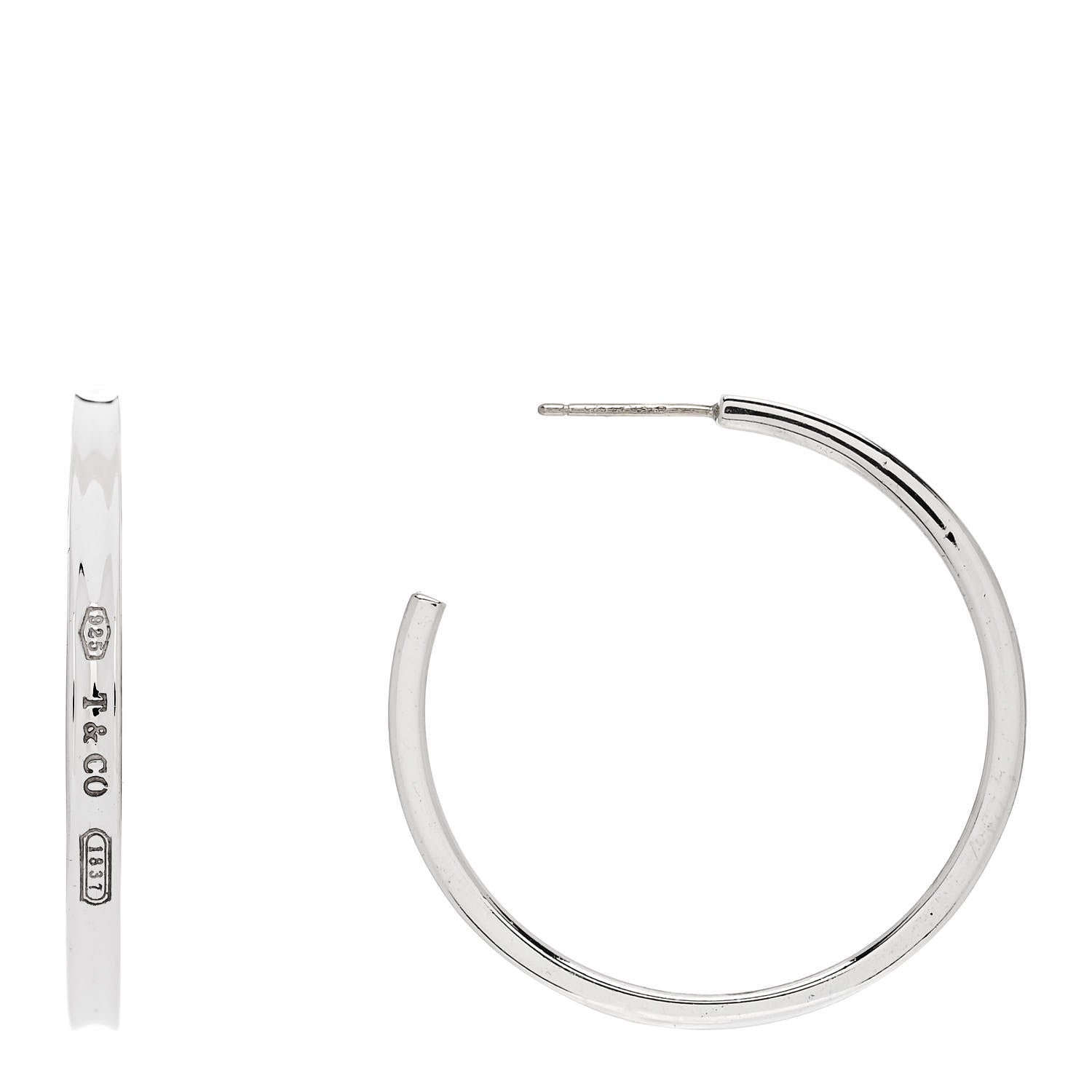 Tiffany Sterling Silver Medium Narrow 1837 Hoop Earrings 1 of 4