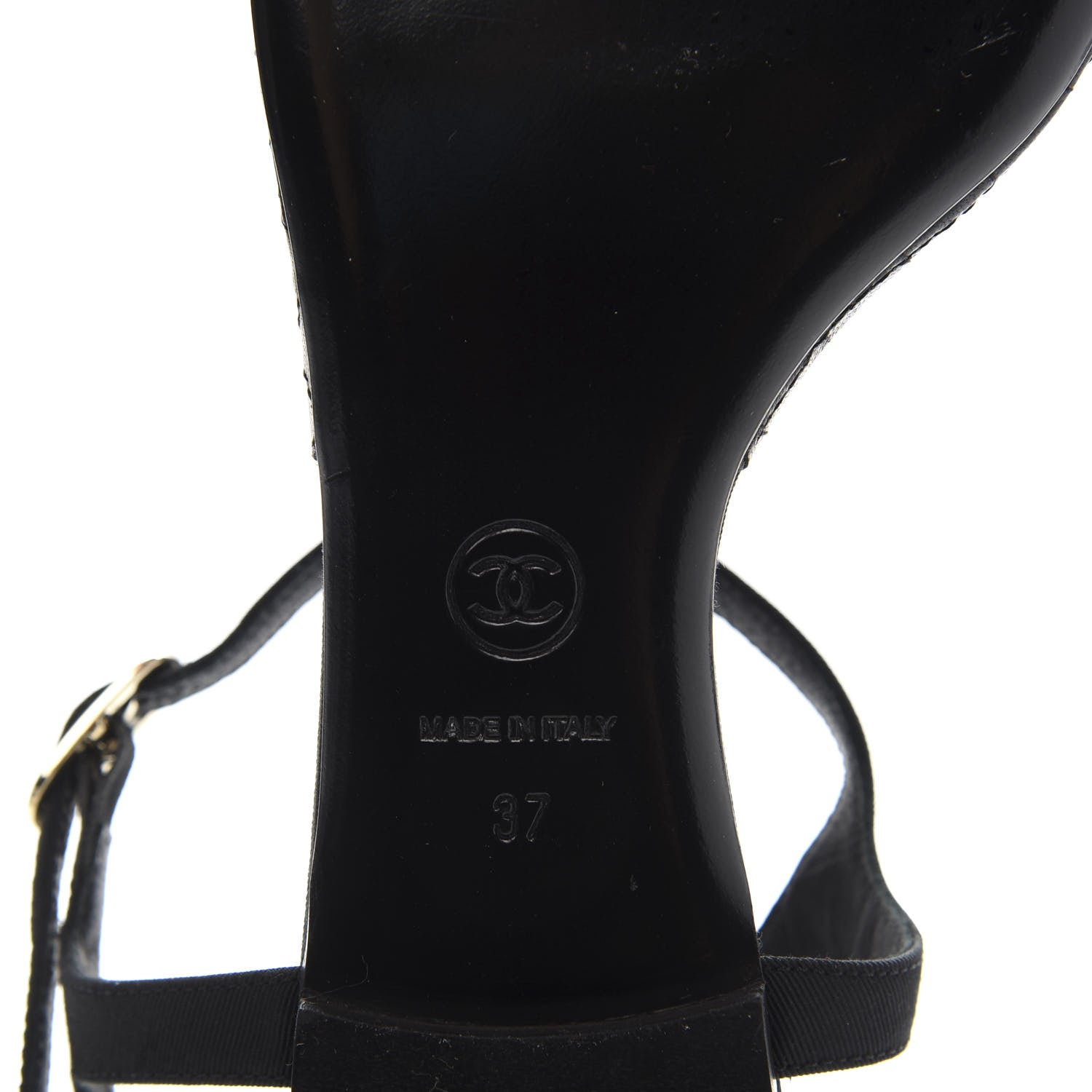 Chanel Grosgrain CC Chain Thong Sandals 37 Black Gold 7 of 7