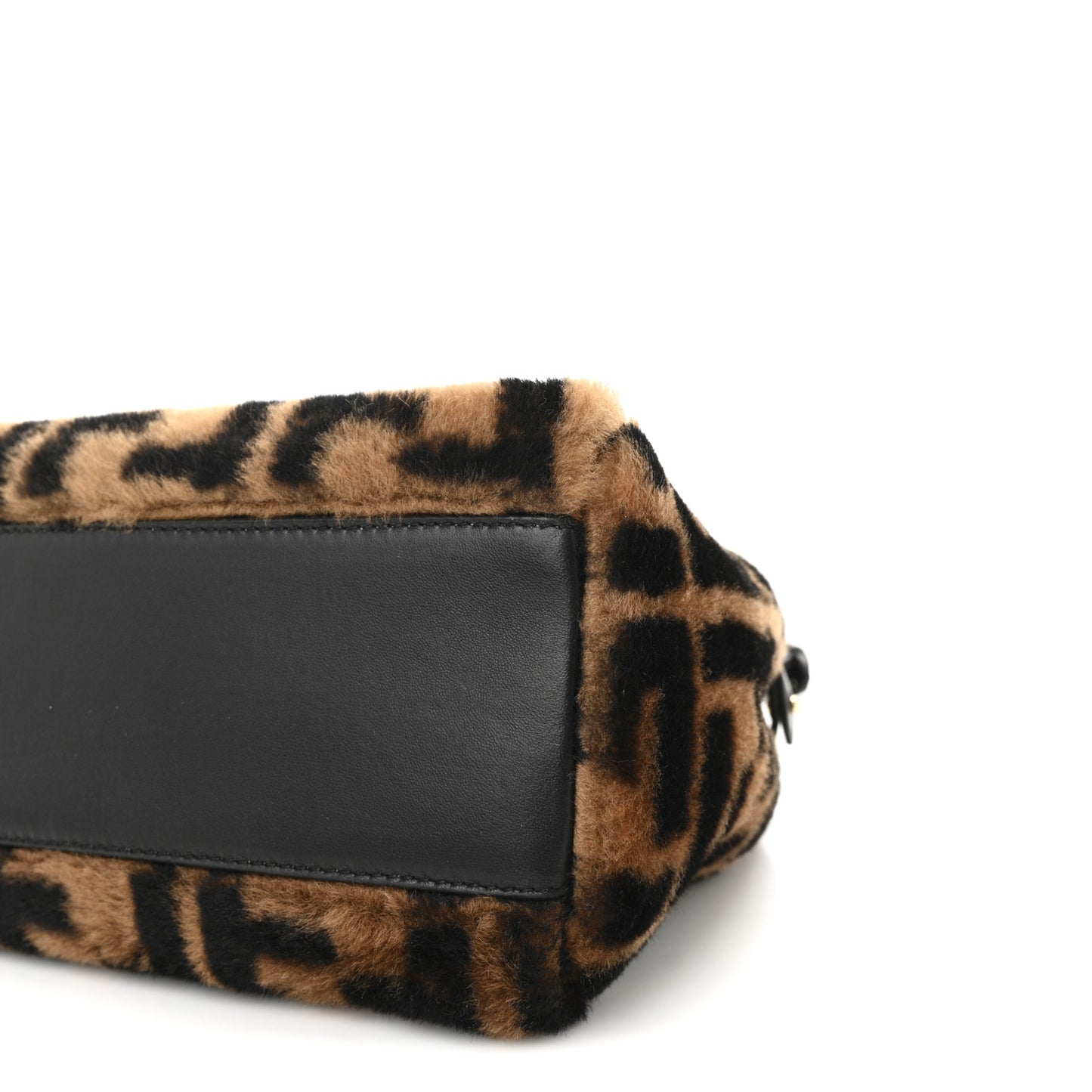 Shearling Nappa Macro FF 1974 Mini Peekaboo Iconic Satchel Tobacco Black