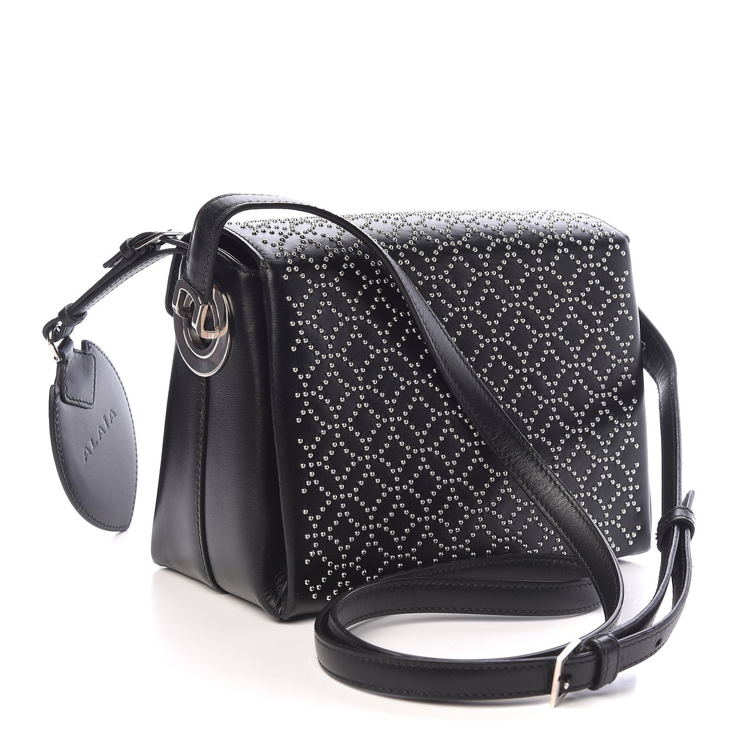 Calfskin Studded Arabesque Shoulder Bag Black