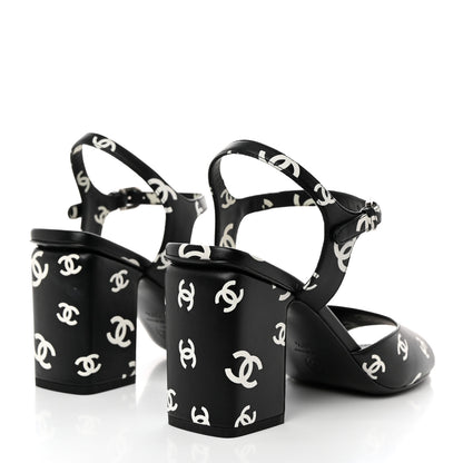Chanel Printed Lambskin CC Sandals 39.5 Black White 4 of 9