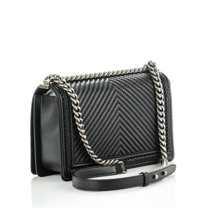 Chanel Calfskin Chevron Quilted New Medium Braided Boy Flap Black 3 of 8