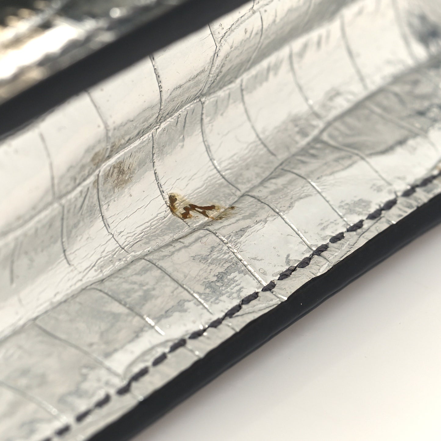 Metallic Calfskin Crocodile Embossed Mini Paris Crossbody Silver