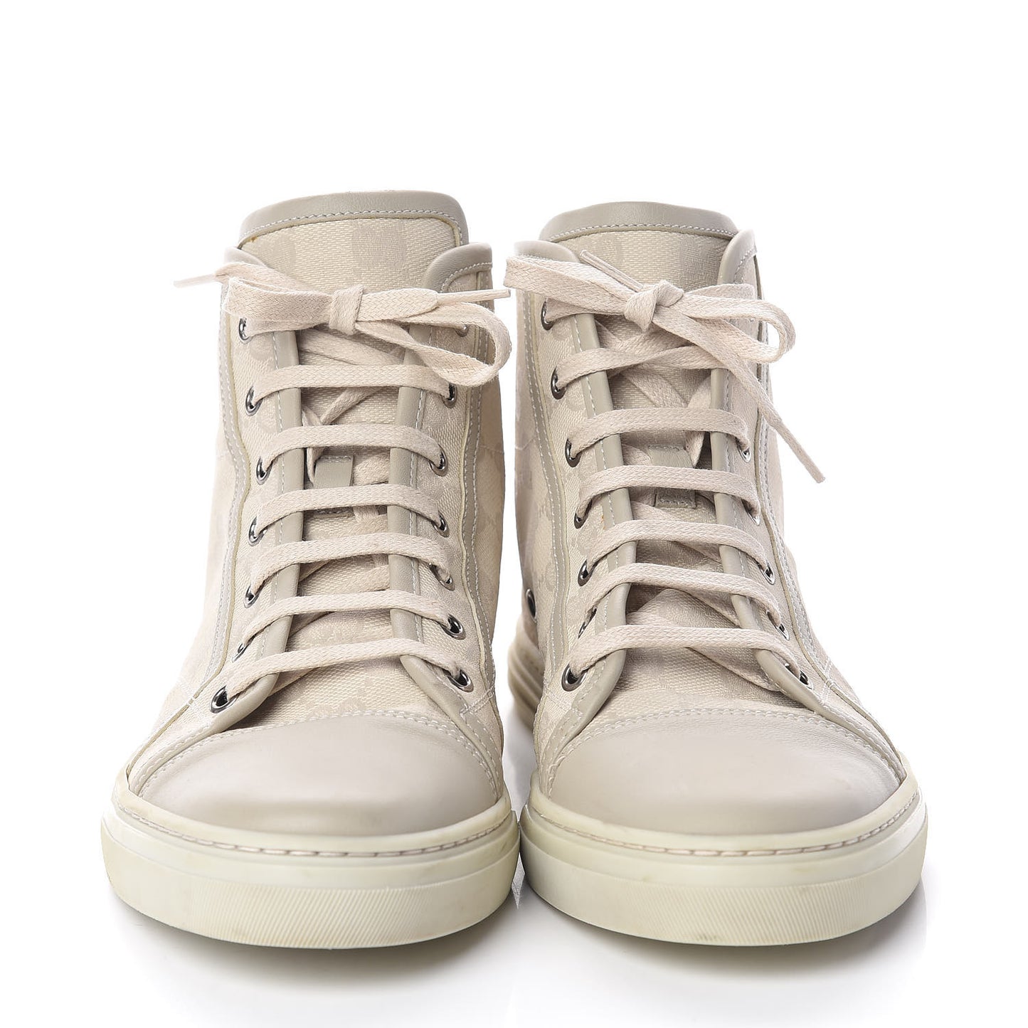 Washed Cotton GG Monogram Calfskin Womens High Top Sneakers 38 White Mystic White Great White
