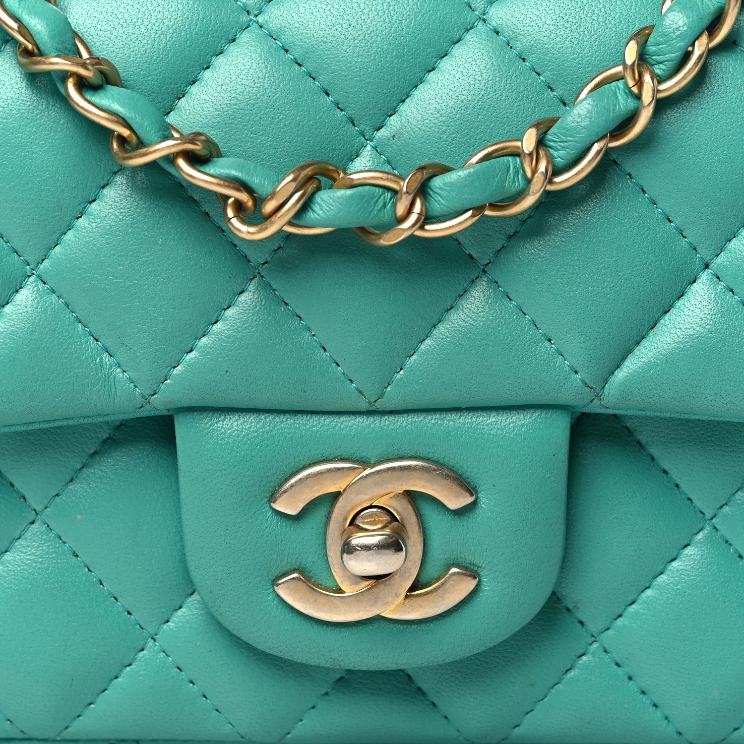 Chanel Lambskin Quilted Mini Rectangular Flap Turquoise 8 of 19
