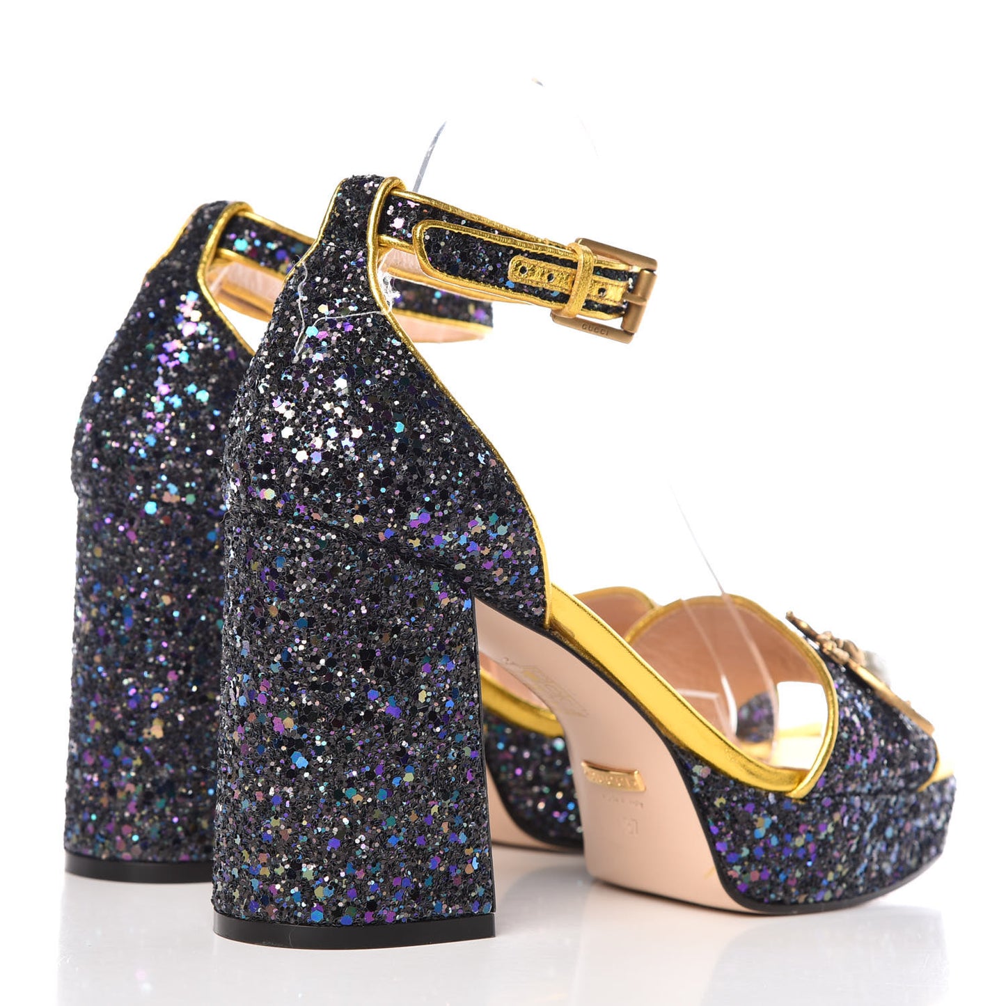 Glitter Soko Bee Platform Mid Heel Sandals 37 Notte Oro Multi