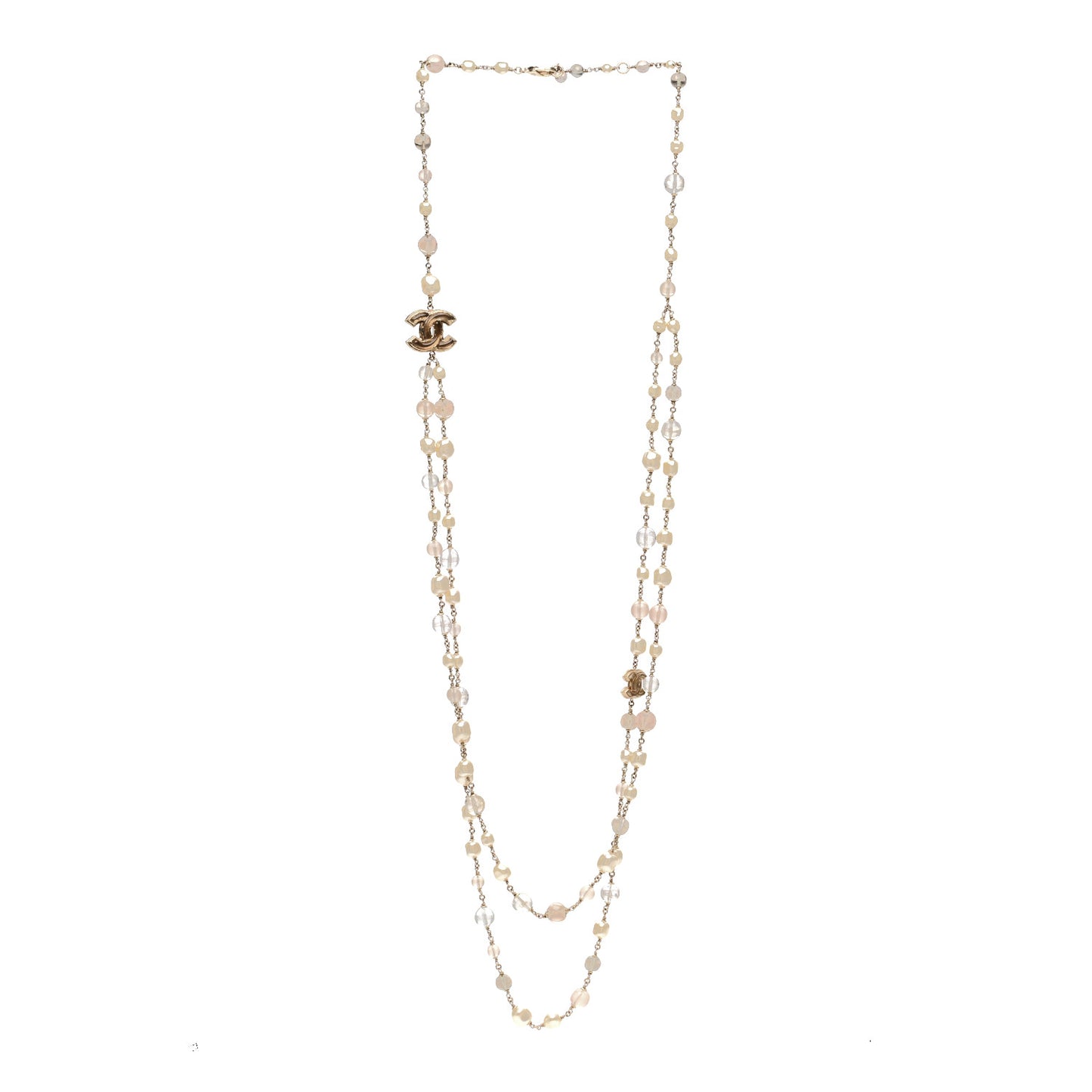 Pearl Beaded CC Long Necklace Gold