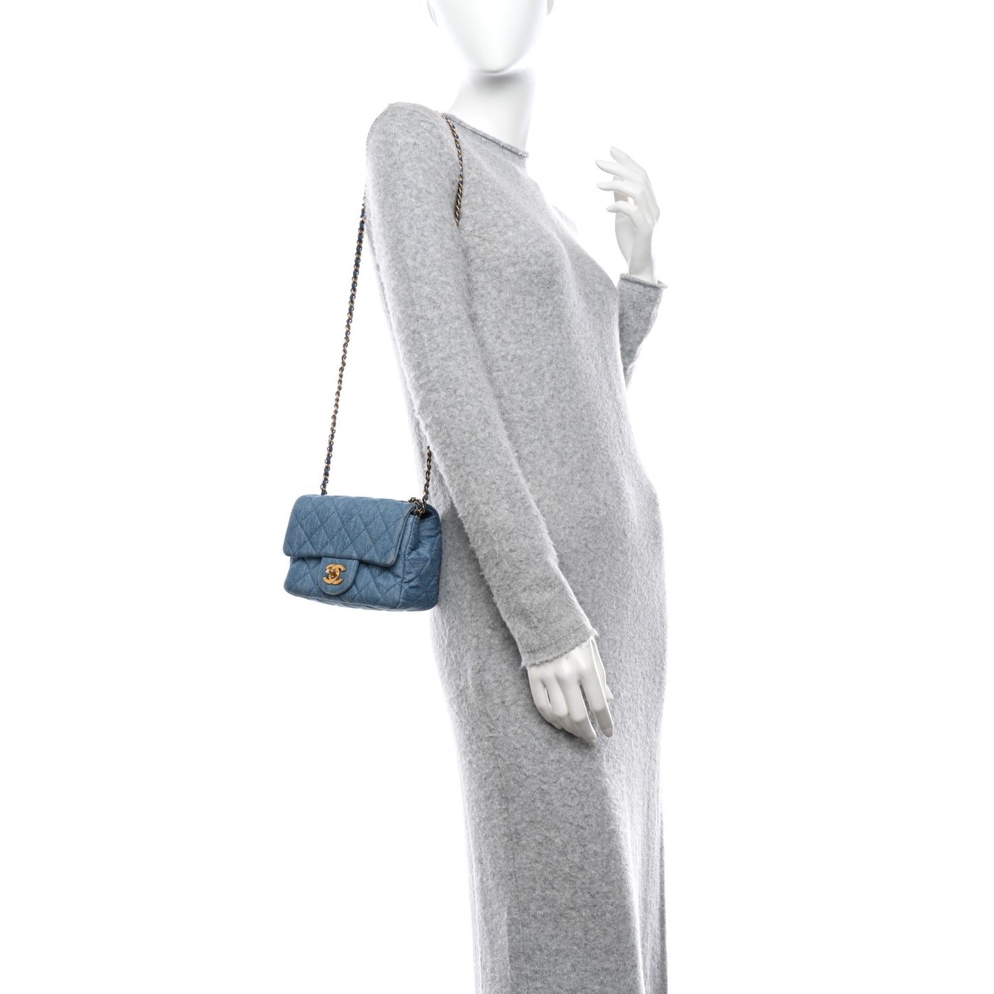 Denim Quilted Mini Pearl Crush Flap Blue