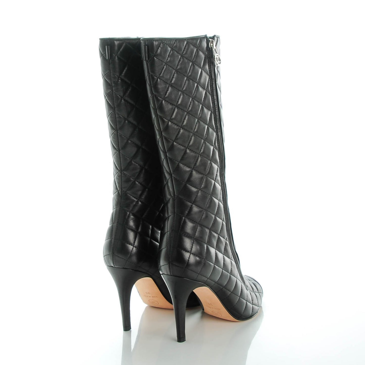 Lambskin Quilted CC Cap Toe Boots 39 Black