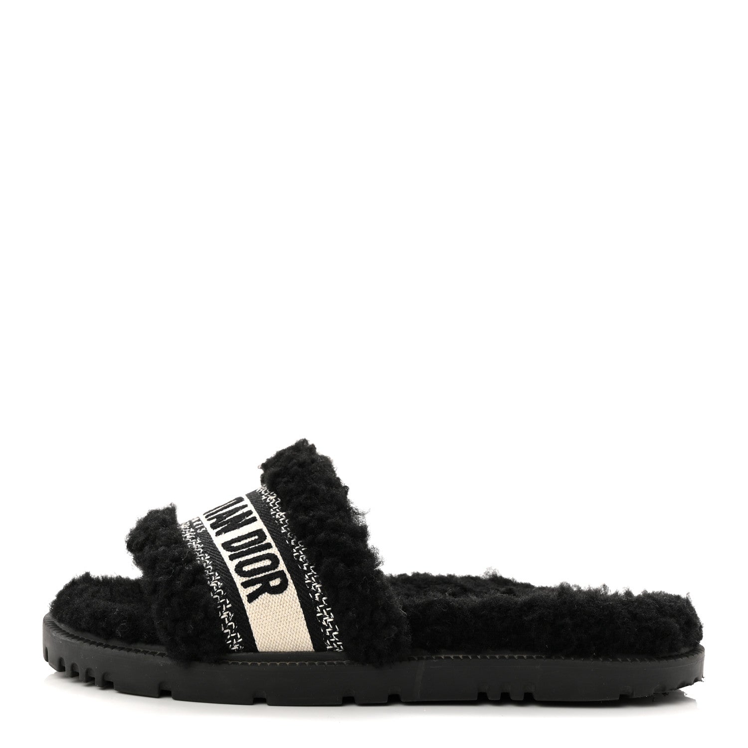 Christian Dior Shearling Canvas Lurex Embroidered Dway 10mm Slide Sandals 36 Black Natural 1 of 9