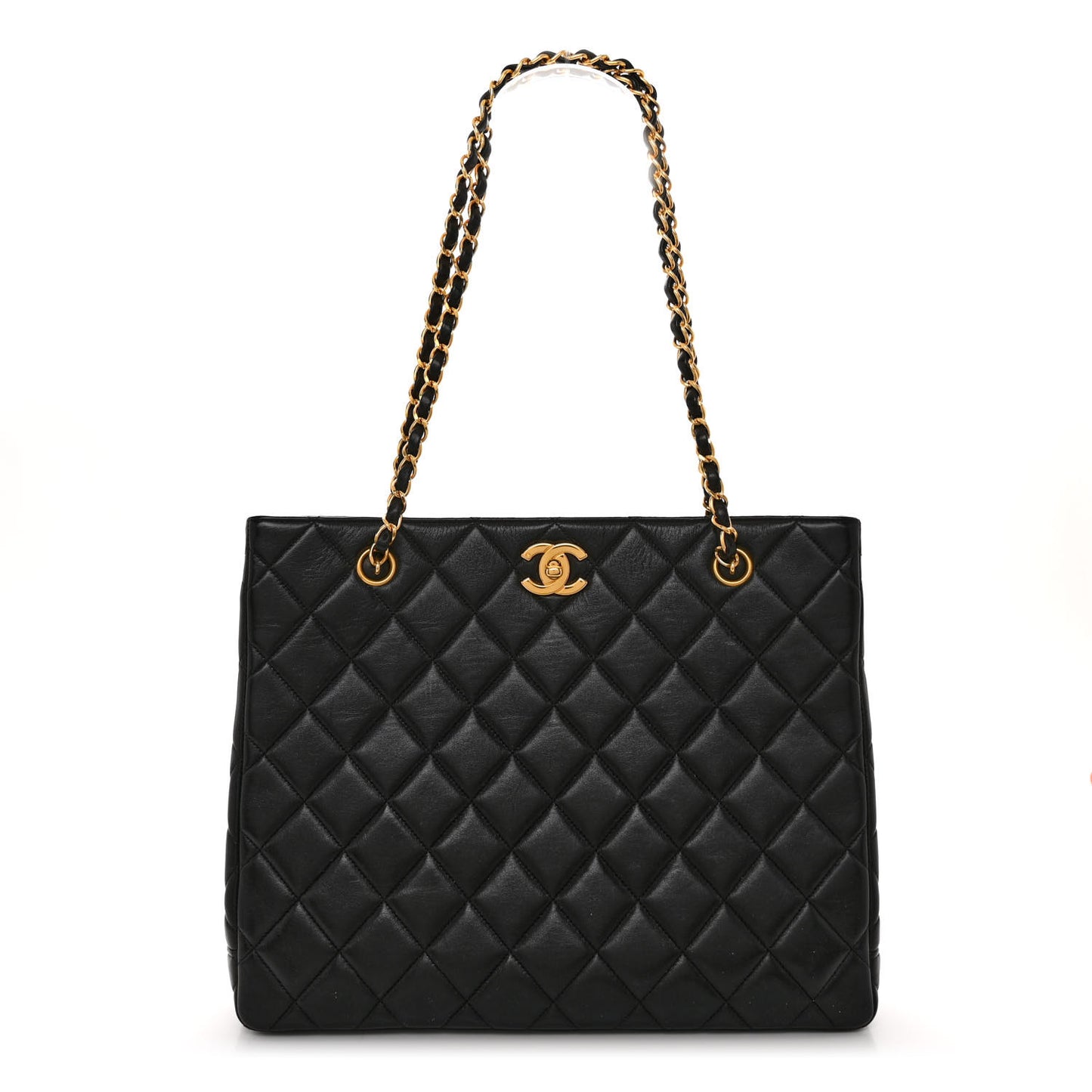 Lambskin Quilted Shopping Tote Black