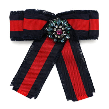 Gucci Grosgrain Web Crystal Bow Brooch Blue Red 1 of 3