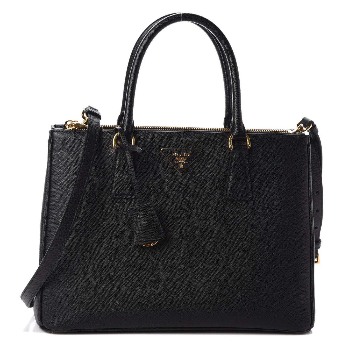 Saffiano Medium Galleria Double Zip Tote Black