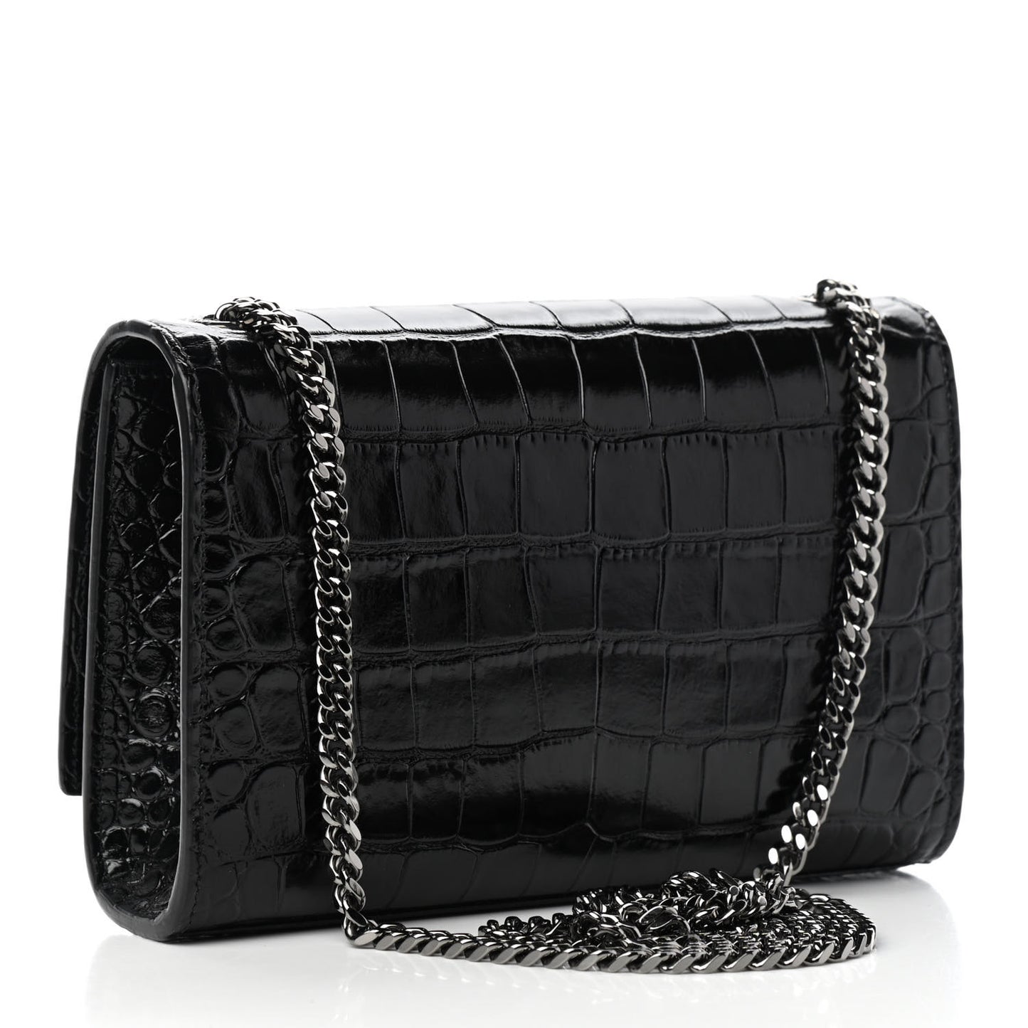 Patent Crocodile Embossed Small Classic Monogram Satchel Black