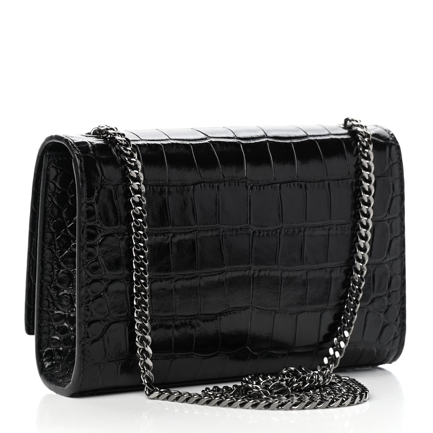 Saint Laurent Patent Crocodile Embossed Small Classic Monogram Satchel Black 2 of 9