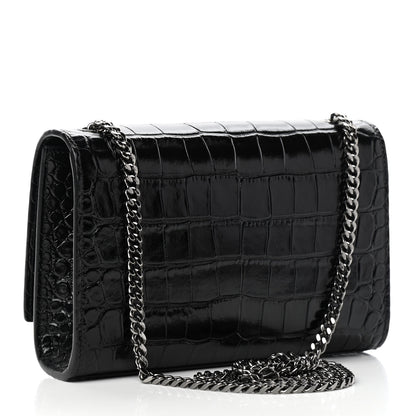 Saint Laurent Patent Crocodile Embossed Small Classic Monogram Satchel Black 2 of 9