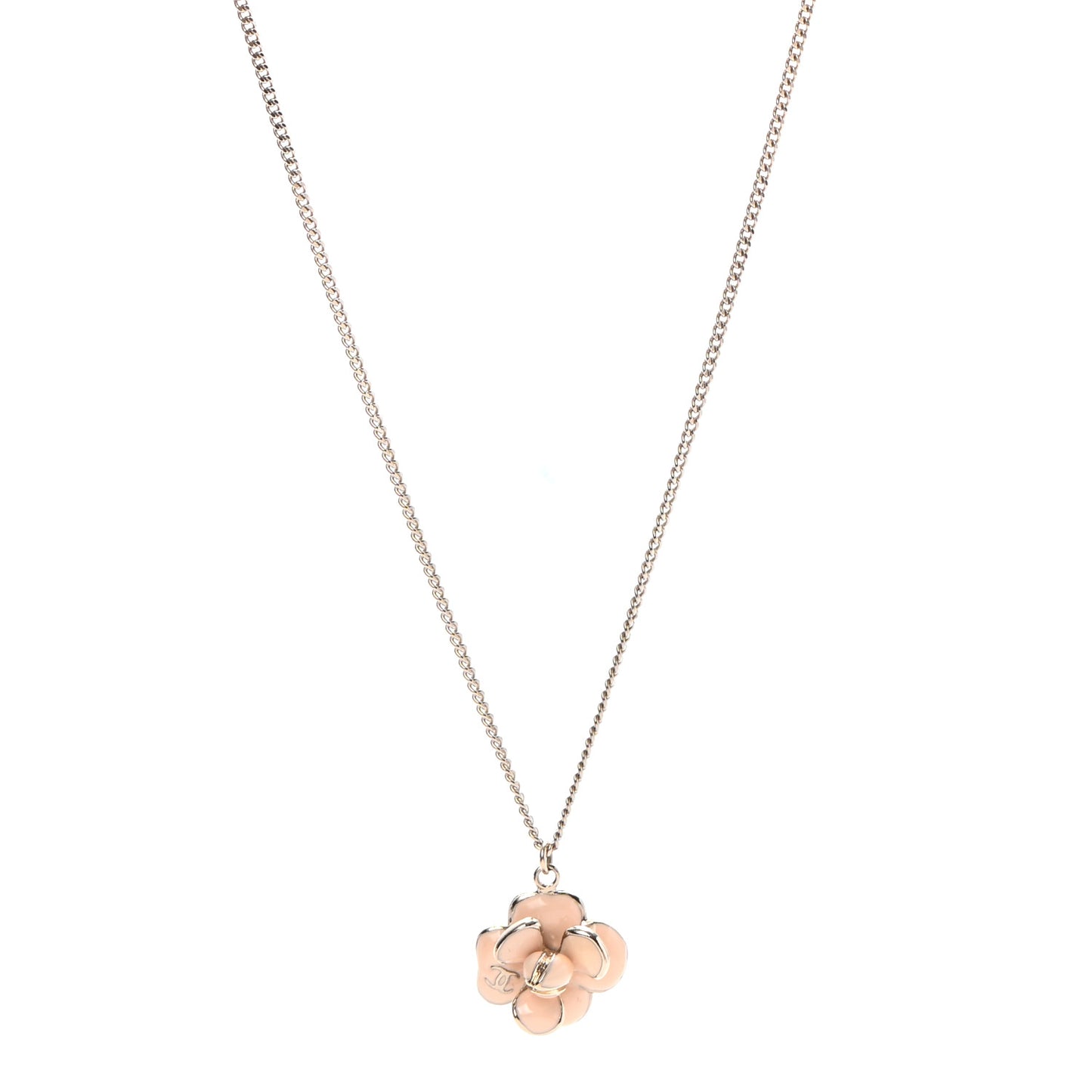 Enamel CC Camellia Pendant Necklace Gold Pink