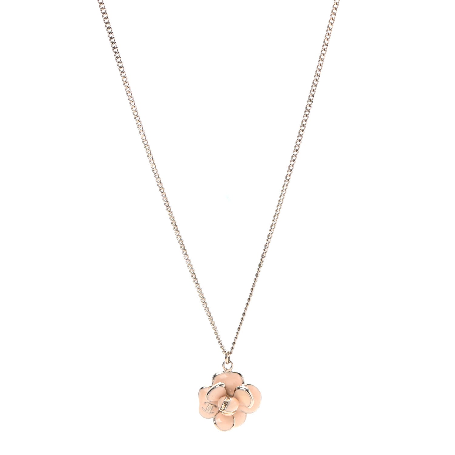 Chanel Enamel CC Camellia Pendant Necklace Gold Pink 1 of 5