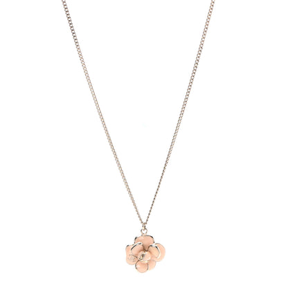 Chanel Enamel CC Camellia Pendant Necklace Gold Pink 1 of 5