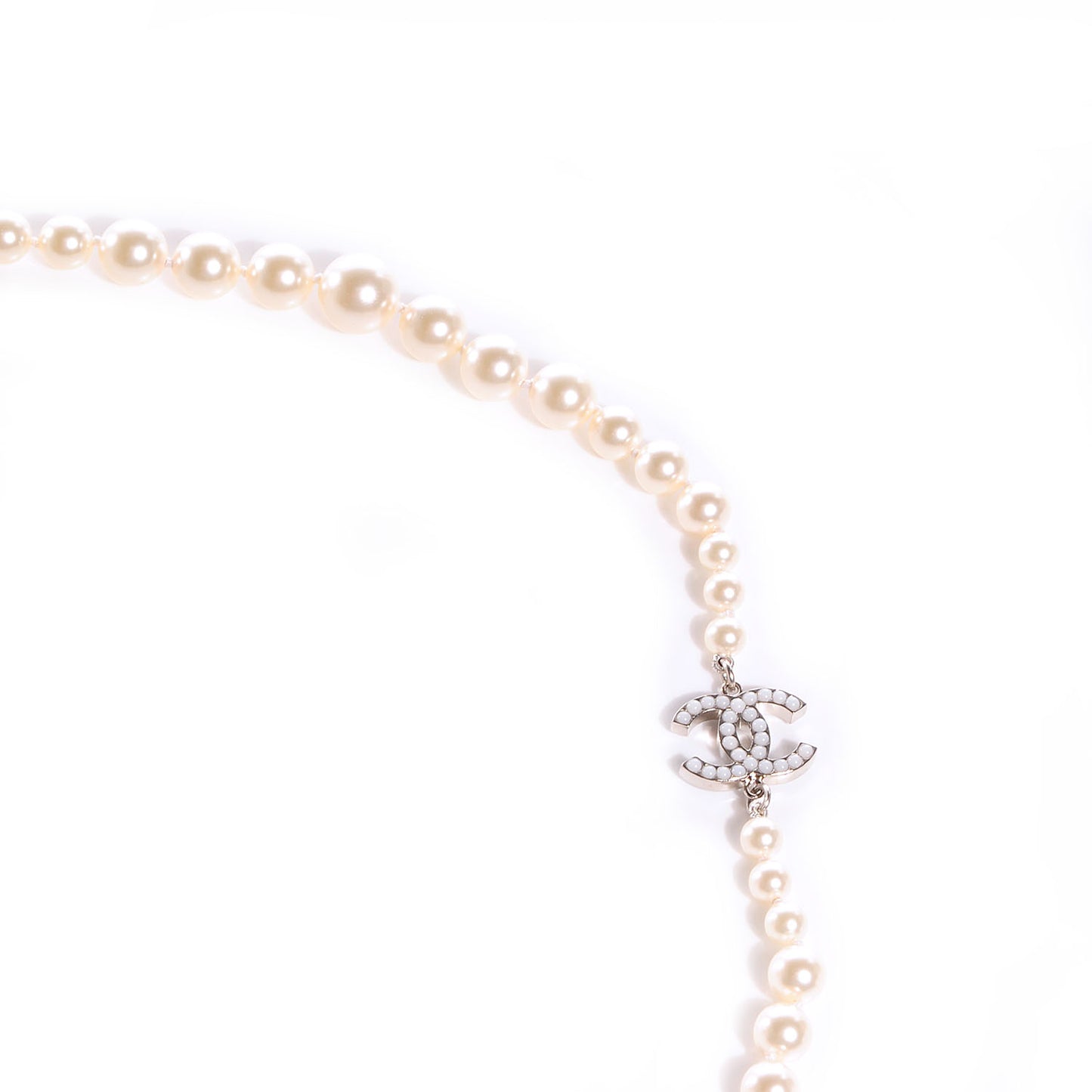 Pearl CC Long Strand Necklace Silver