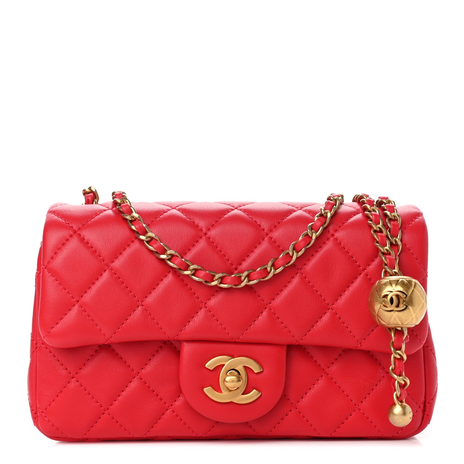 Chanel Lambskin Quilted Mini Rectangular Pearl Crush Flap Red 1 of 9