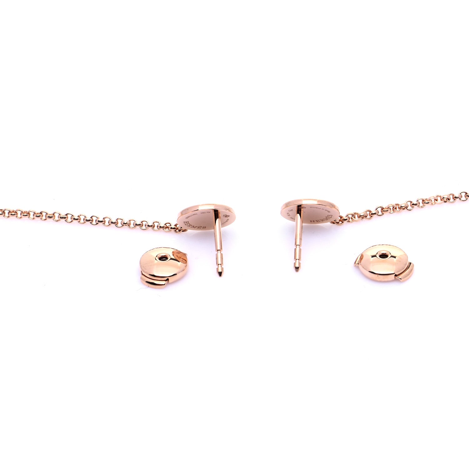 Hermes 18K Rose Gold Diamond Ex-Libris Earrings 5 of 6