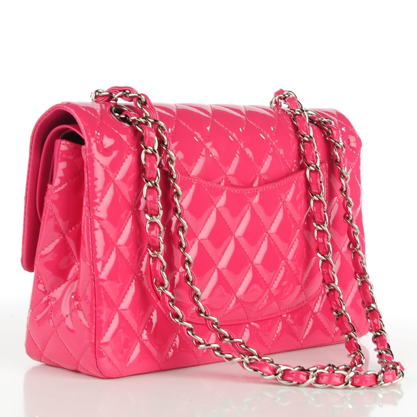 Patent Quilted Medium Double Flap Fuchsia