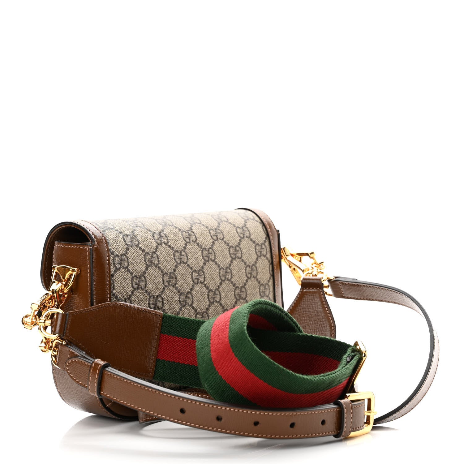 Gucci GG Supreme Monogram Web Mini Horsebit 1955 Shoulder Bag Beige Brown Sugar 3 of 10