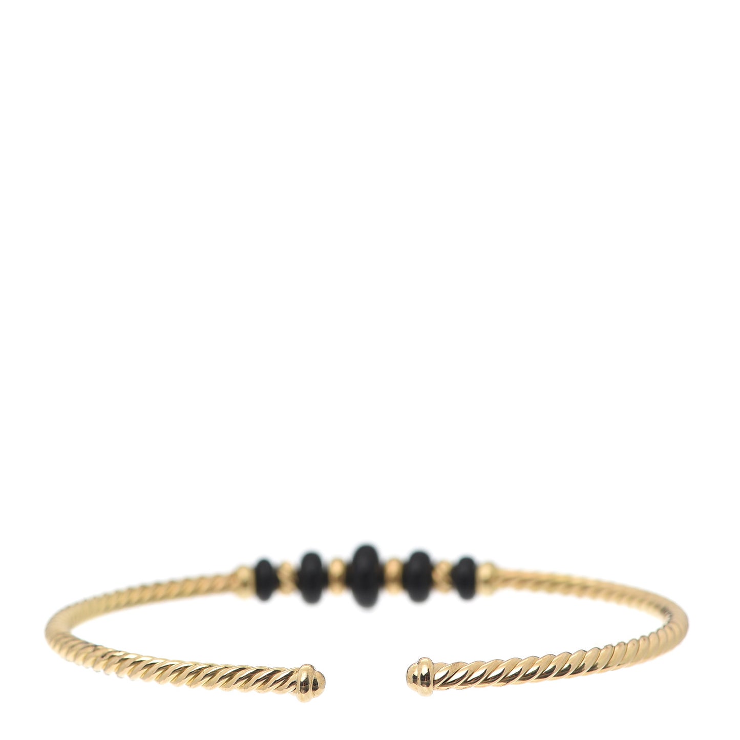 18K Yellow Gold Black Onyx Rio Rondelle Cabled Cuff Bracelet