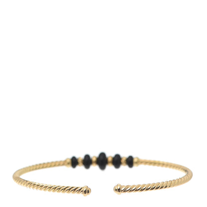 David Yurman 18K Yellow Gold Black Onyx Rio Rondelle Cabled Cuff Bracelet 3 of 5