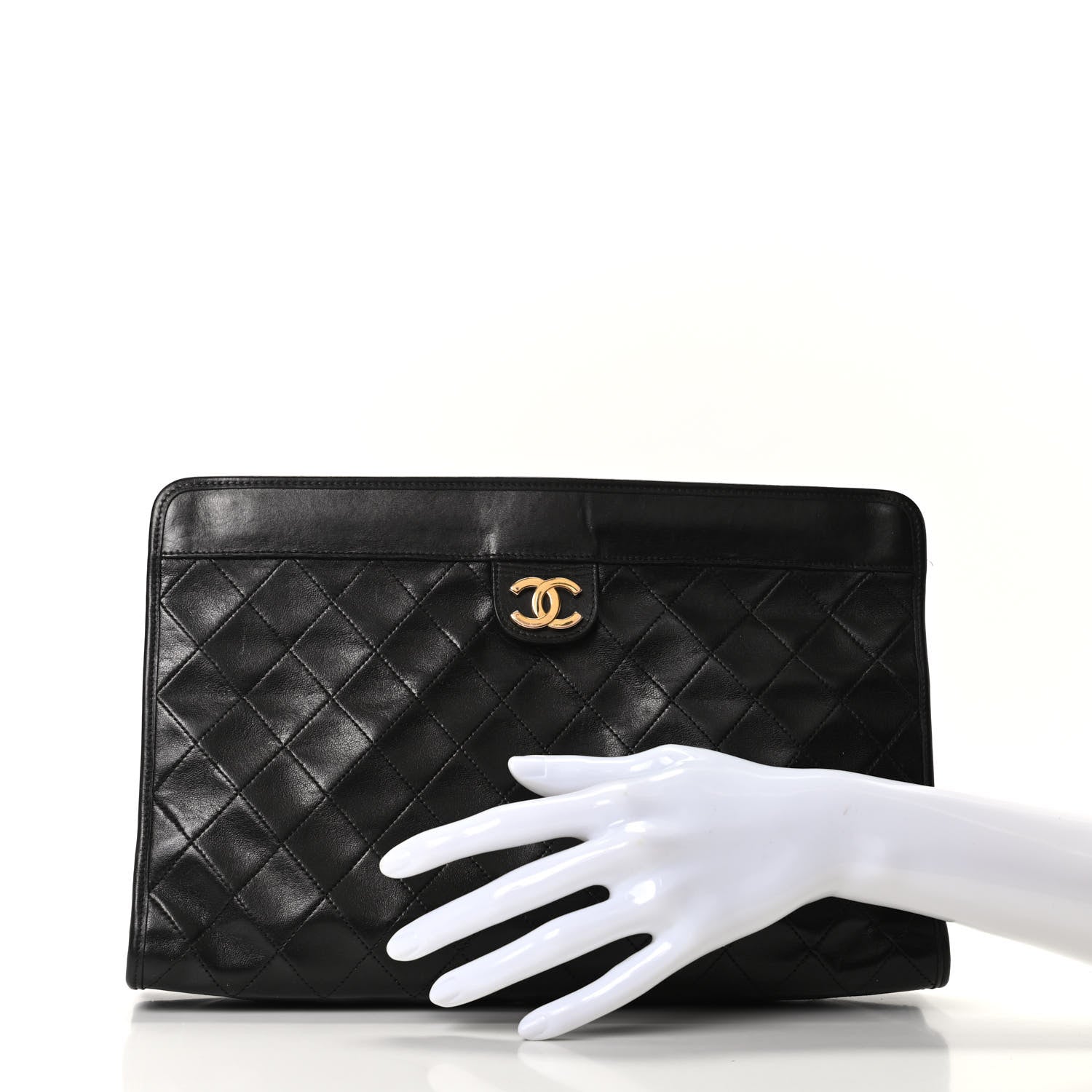 Chanel Lambskin Quilted CC Large Clutch Black 2 of 9