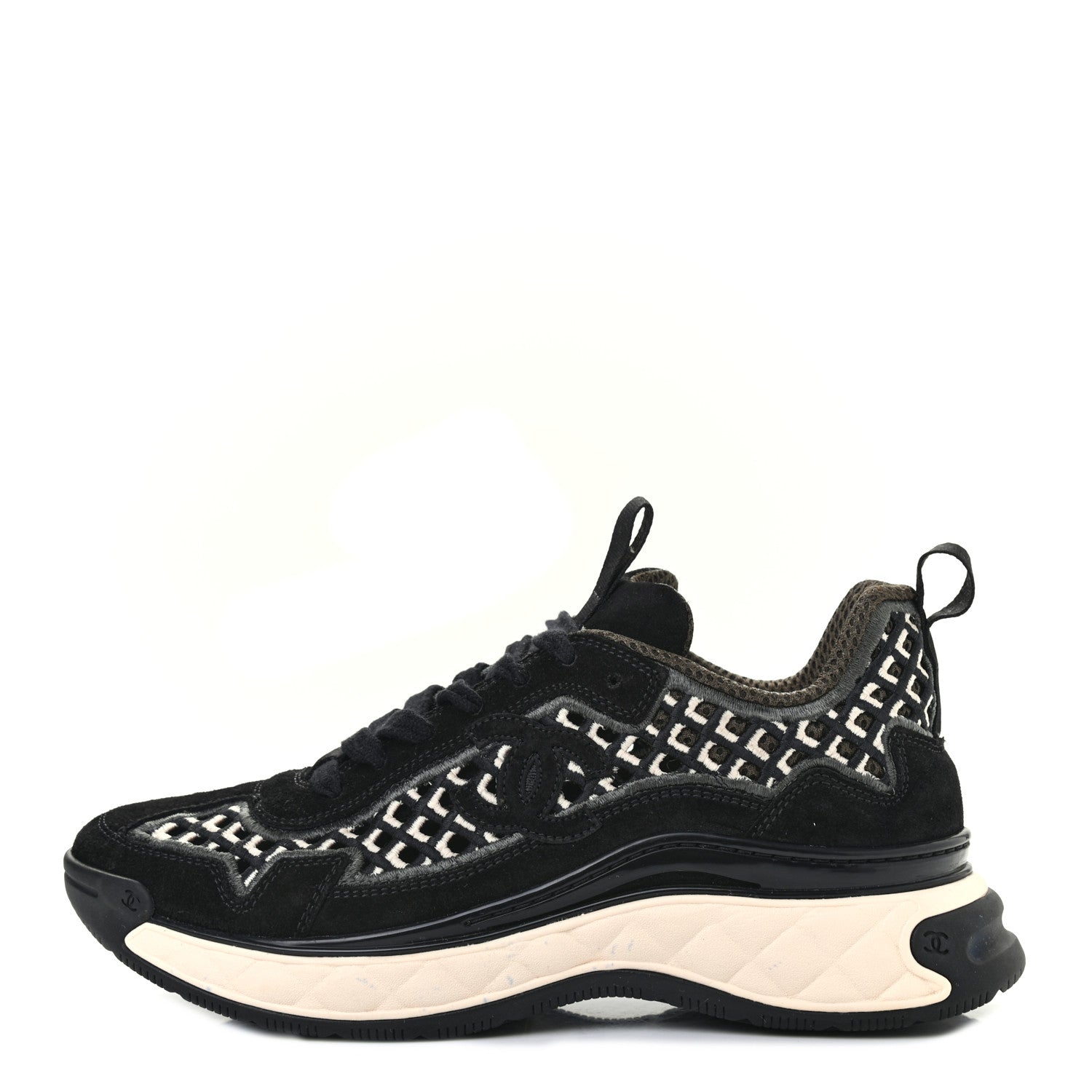 Chanel Suede Calfskin Embroidered CC Sneakers 38.5 Black 1 of 7