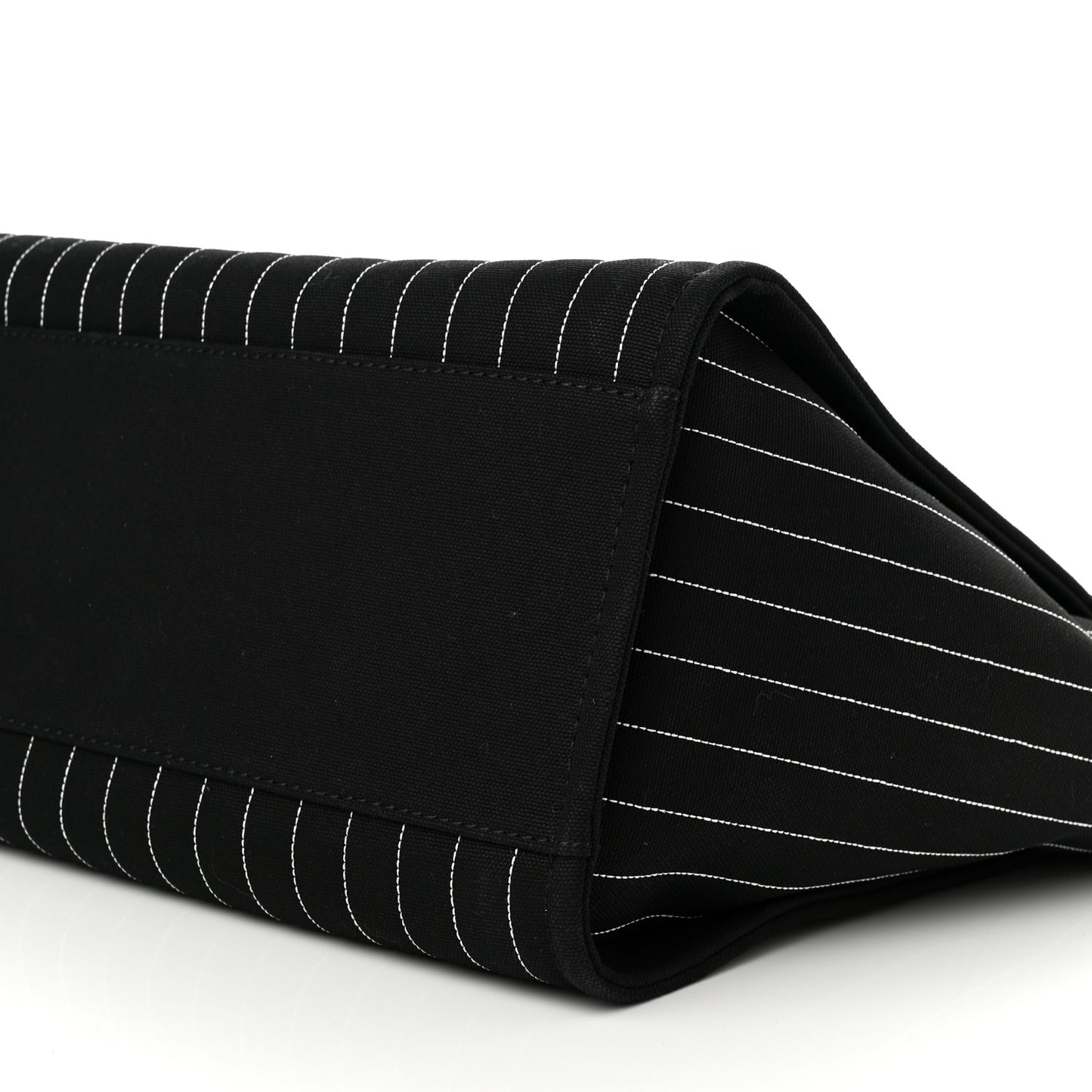 Canvas Calfskin Striped Medium Deauville Tote Black White