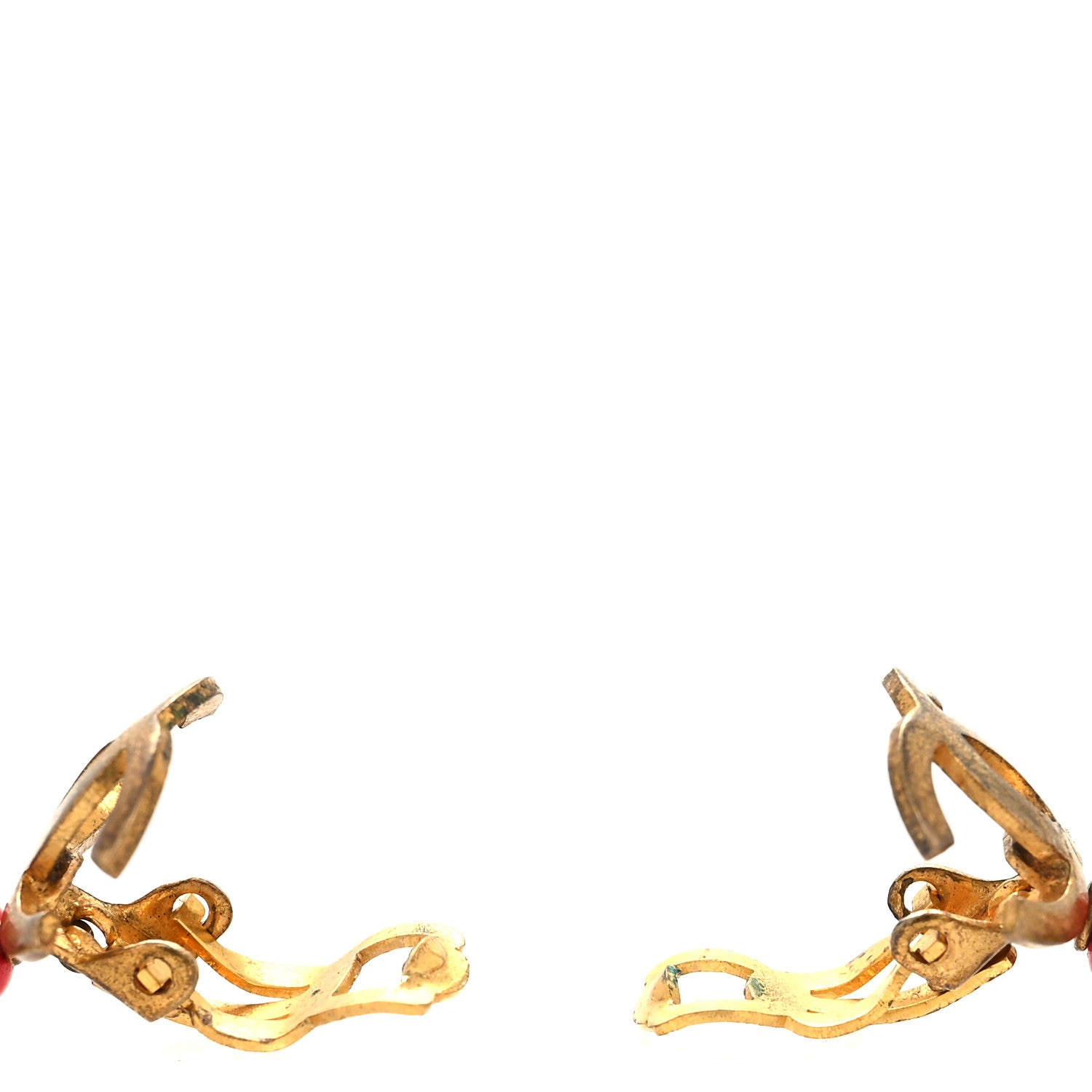 Chanel Gripoix Poured Glass CC Drop Clip On Earrings Red Gold 3 of 4