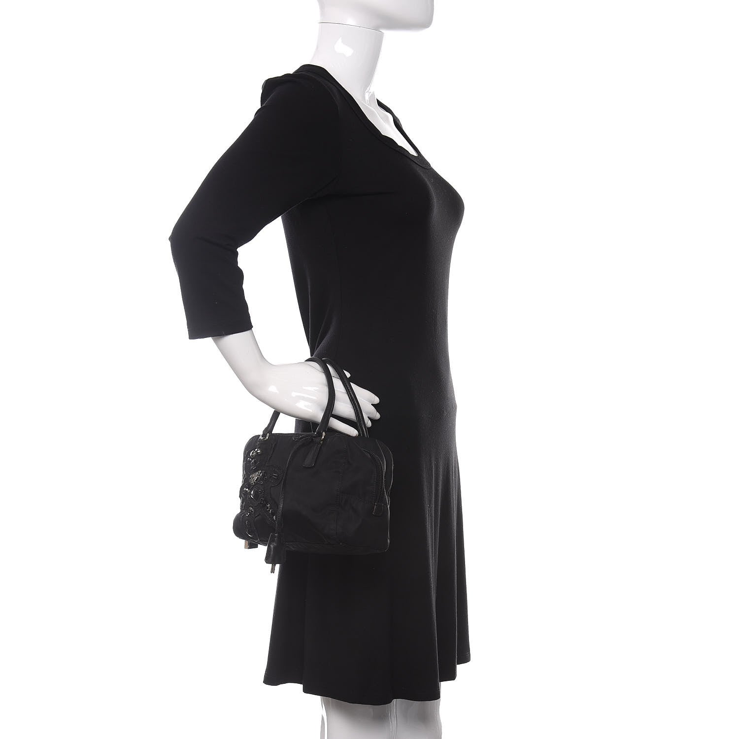 Prada Tessuto Nylon Raso Bear Mini Handle Bag Black 2 of 13