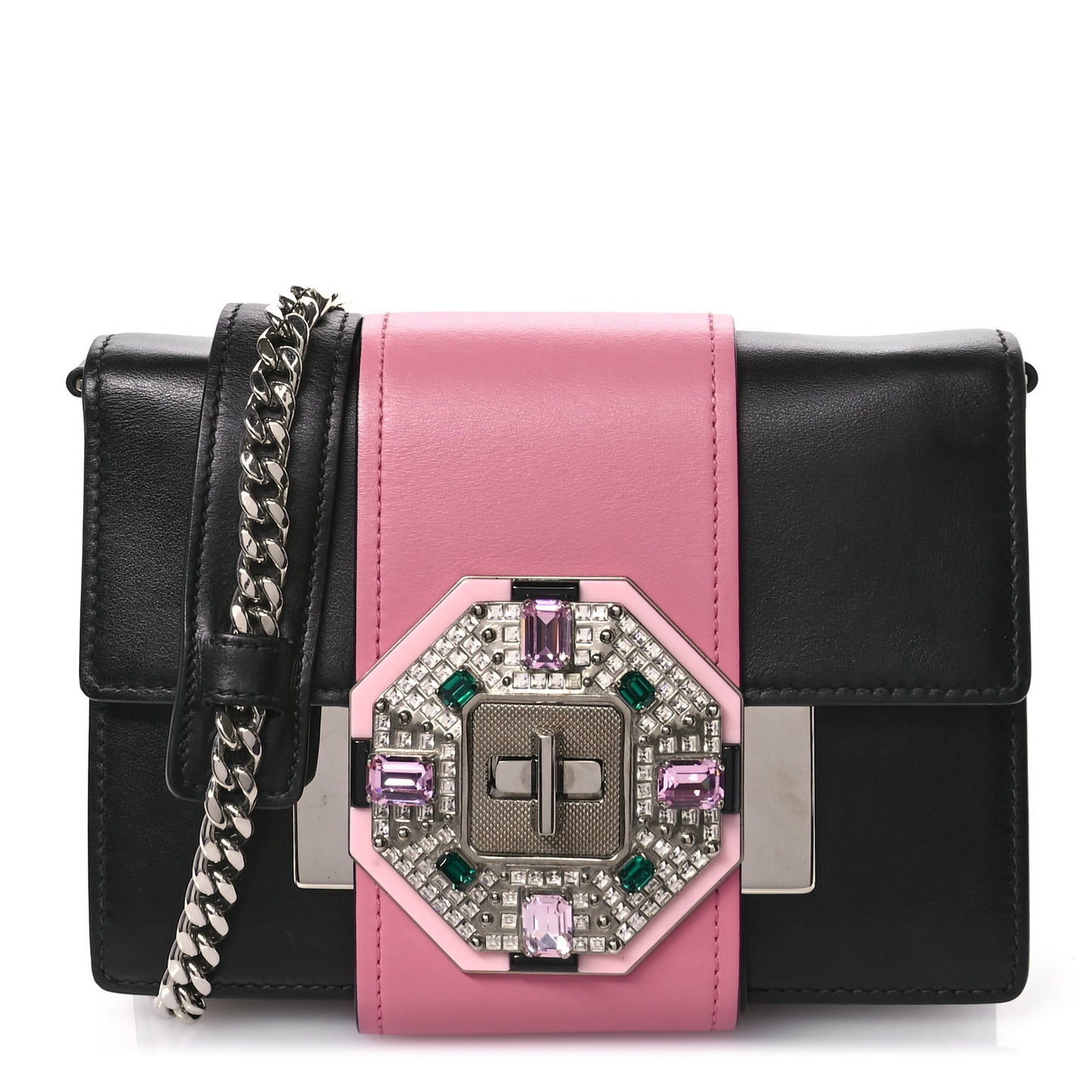 City Calf Crystal Embellished Ribbon Bag Black Begonia