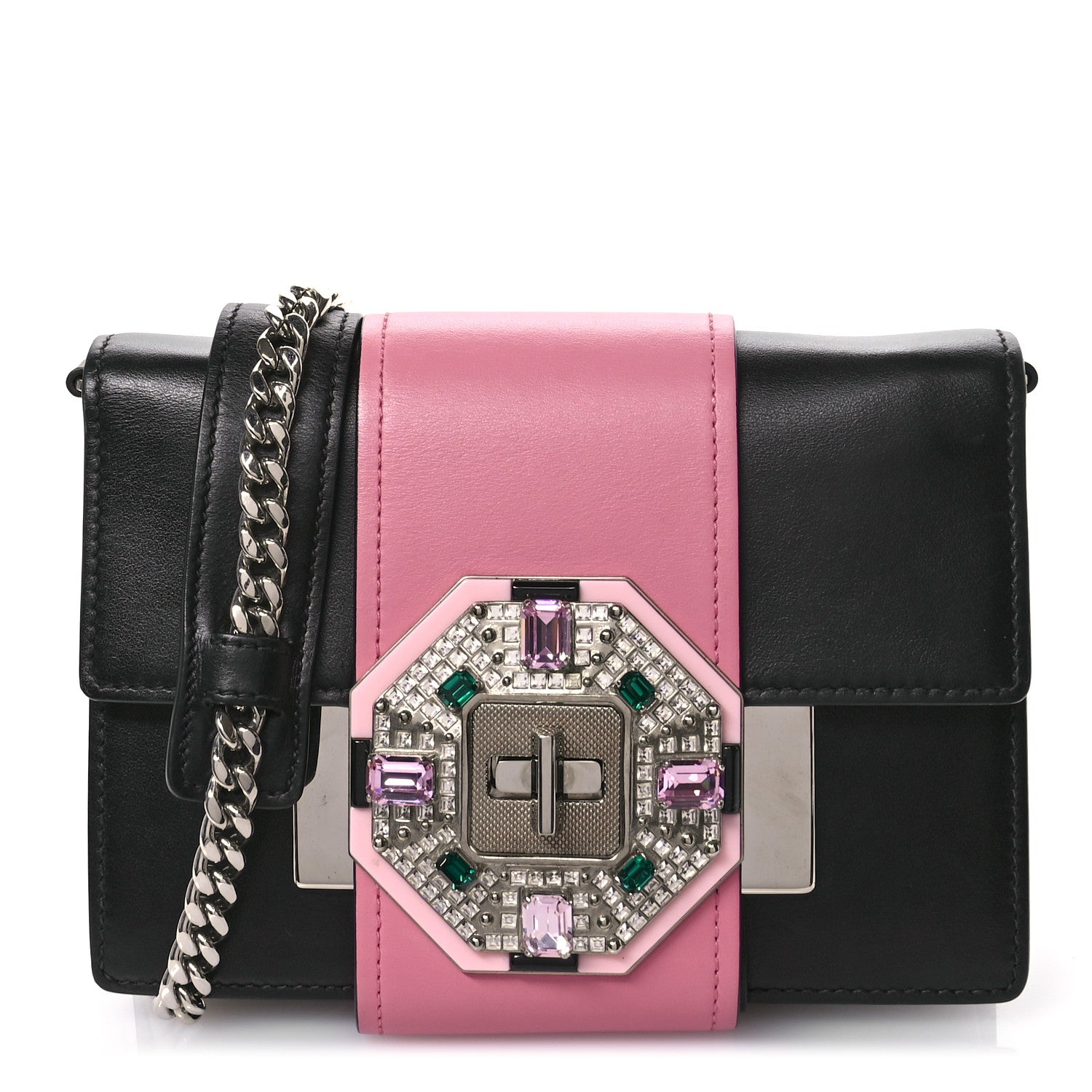 Prada City Calf Crystal Embellished Ribbon Bag Black Begonia 1 of 10