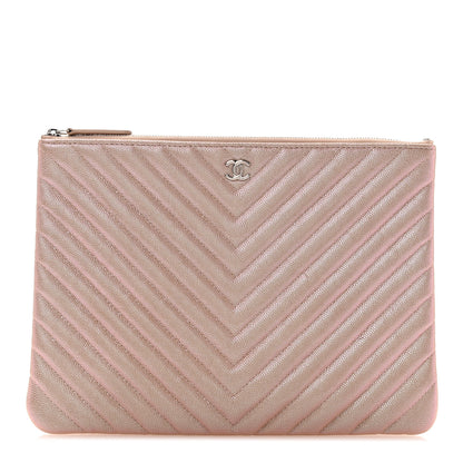 Chanel Iridescent Caviar Chevron Quilted Medium Cosmetic Case Light Gold 1 of 7