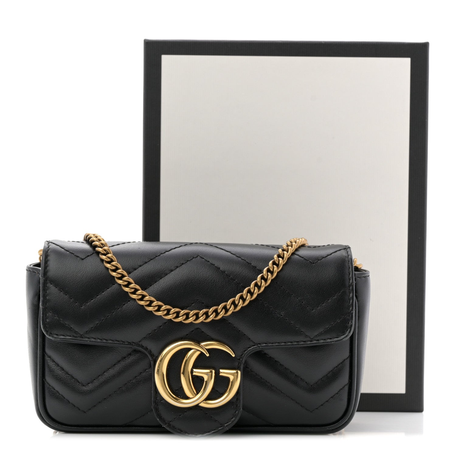 Gucci Calfskin Matelasse Super Mini GG Marmont Shoulder Bag Black 11 of 11