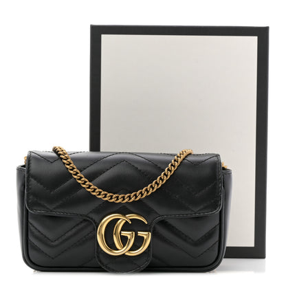 Gucci Calfskin Matelasse Super Mini GG Marmont Shoulder Bag Black 11 of 11